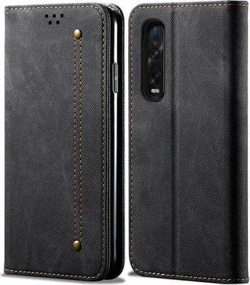 Image de OPPO Find X2 Pro Housse, LaimTop Denim Cuir Portefeuille Fermeture magnétique Flip Bookstyle Housse de protection avec fonction stand pour OPPO Find X2 Pro OPPO Find X2 Pro Noir