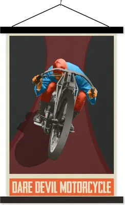 Produktbild von MuchoWow® Textilposter Mancave - Motor - Vintage - Zeichnung 60x90 cm mit schwarzem Rahmen - Poster Wohnzimmer