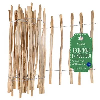 Immagine prodotto di Creative Home Staccionata in Nocciolo Naturale 70cm x 5m | Recinzione Giardino Rustica | Distanza tra i rami: 3-5cm | Prato Aiuole