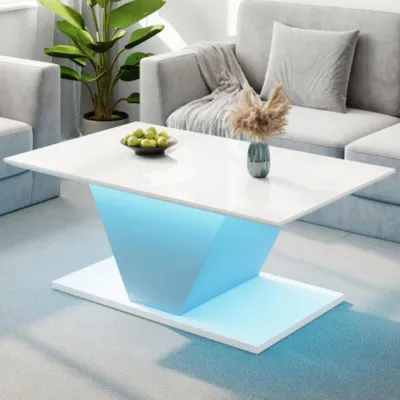 Produktbild von Couchtisch, Kaffeetish mit LED-Leuchten, Hochglänzende Wohnzimmertisch, Sofatisch,Beistelltisch100*50*46cm
