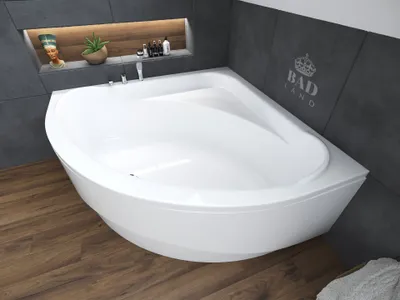Produktbild von BADLAND Eckbadewanne Badewanne Standard 140x140 mit Acrylschürze, Füßen und Ablaufgarnitur GRATIS