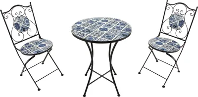Immagine prodotto di AXI Amélie Set Bistrot da Balcone, 2 Sedie 1 Tavolo, Set Bistrò Veranda Blu Delfts - Set Bistro da Giardino, Tavolo Bistro a Mosaico per Giardino/Balcone/Terrazza