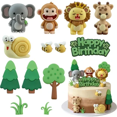 Imagen del producto de 13 piezas de decoración para pastel con temática de la selva, ideales para cumpleaños