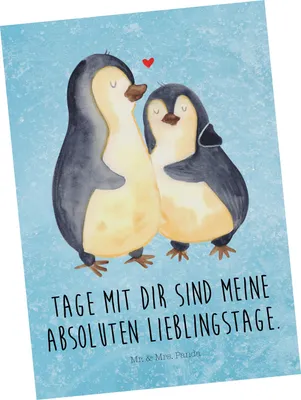 Produktbild von Mr. & Mrs. Panda Postkarte Pinguin umarmen - Eisblau - Geschenk, Ansichtskarte, Liebe, kunstkarte, Hochzeitstag, Postkarten, Grußkarte, Ansichtskarten, Hochzeit