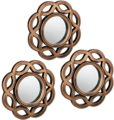 Produktbild von Relaxdays Spiegel 3er Set, runde Zierspiegel, Ø 25 cm, Wohnzimmer, Schlafzimmer, Flur, Dekospiegel Vintage, gold-schwarz