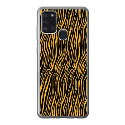 Produktbild von MuchoWow® Handyhülle Schutzhülle Hülle für Samsung Galaxy A21s Tigerdruck - Schwarz - Orange Silikon Softcase Handy Hülle - Hartschale