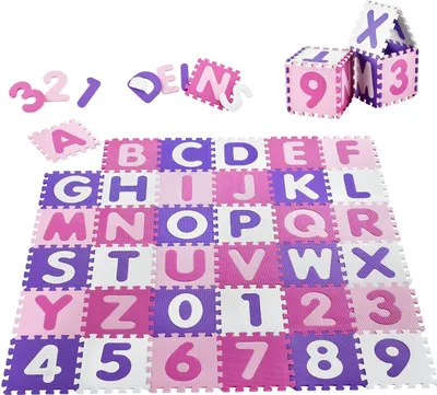 Produktbild von Juskys dětské puzzle Juna 36 dílků s písmeny A-Z a číslicemi 0-9 - protiskluzové - růžové pro - Akceptovatelné