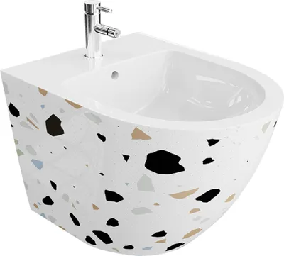 Produktbild von LAVITA Universal Wand-Bidet Sofi Stone mit Hahnloch und Überlaufschutz aus Keramik | Sitzwaschbecken zur Montage an der Wand | Hygienisch und Pflegeleicht | 36,5x49x32,5 cm |