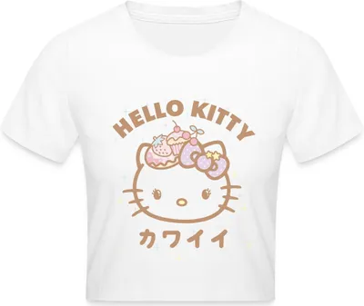 Produktbild von Spreadshirt Hello Kitty Kawaii Stil Crop Top, S, Weiß