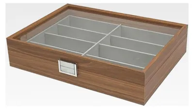 Produktbild von Holz Brillenkoffer für 8 Brillen mit großem Sichtfenster aus Echtglas