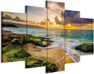 Produktbild von Italienischer Leinwand Leinwandbild - Turquoise Sea (5 Parts) Wide 100x50 cm Landschaften c-B-0464-b-m