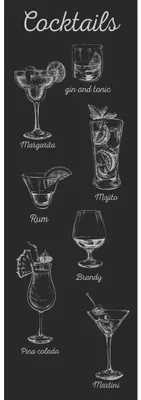 Kühlschrankfolie Cocktails Brille, Schwarz, 180 x 60 cm