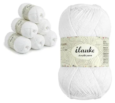 Immagine prodotto di Filato per uncinetto, 300g, 6 fili, bianco, in acrilico con fibra di bambù, ideale per lavorare a maglia e all'uncinetto