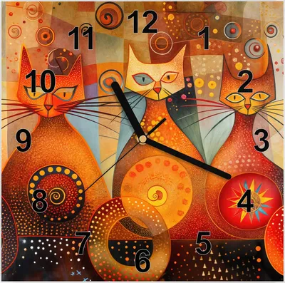 Produktbild von Wanduhr aus Glas mit Motiv Katzenkunstwerk- 30 x 30 cm - inkl. Aufhängesystem