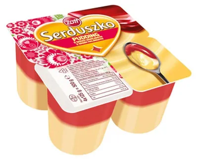 Zdjęcie produktu dla Serduszko Pudding wanilia z sosem malinowym 4x125g