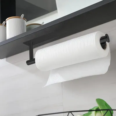 Produktbild von Papierrollenhalter - Selbstklebend oder zur Wandmontage - Für die Küche - Edelstahl Schwarz