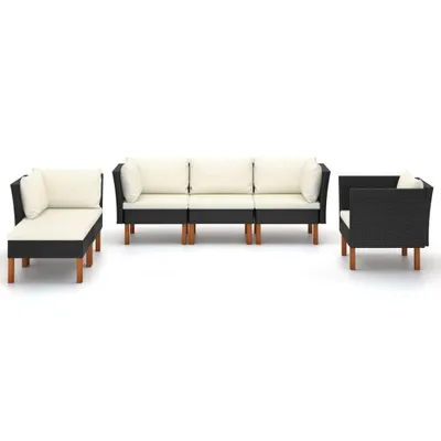 Produktbild von "2026 Aktion" 6-tlg. Garten-Lounge-Set - elegantes Design - Sitzgruppe/Gartengarnitur - Poly Rattan Eukalyptusholz Schwarz - Terassenmöbel NeuMöbel803581