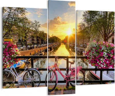 Produktbild von Bild auf Leinwand - Leinwandbild - Bikes Kanal Amsterdam Architektur - 95x80cm - Wand Bild - Wanddeko - Leinwanddruck - Bilder - Kunstdruck - Leinwand bilder - Wandkunst - CB95x80-3081