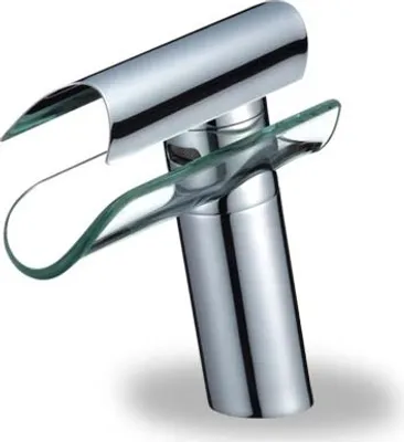 Produktbild von Glas Wasserfall Waschtischarmatur Silber | Bad Wasserhahn Chrom | Armatur Mischbatterie Waschbecken Waschtisch | Badarmatur Einhebelmischer