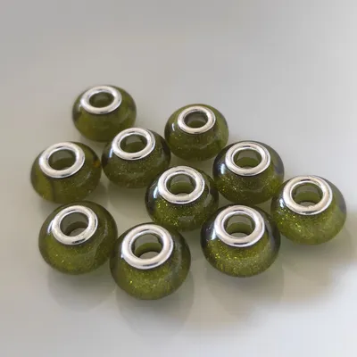 Produktbild von Großloch Spacer Charm Perlen Rondelle Glitzer, 14 mm, 10 Stück, Grün