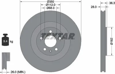 Produktbild von 2x TEXTAR Bremsscheibe 92290405 für VW Touareg (CR7) für AUDI Q7 (4MB) Q8 (4MN)
