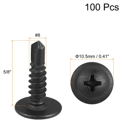Produktbild von 100 Stš¹ck Selbstschneidende Kreuzschlitzschrauben #8 x 5/8 "Kohlenstoffstahl Selbstbohrende Blechschraube Schwarz
