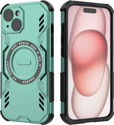 Produktbild von Magnetisch Hülle für iPhone 15, Hybrid PC TPU Bumper Stoßfestes Loch Wärmeableitung Handyhülle Grün
