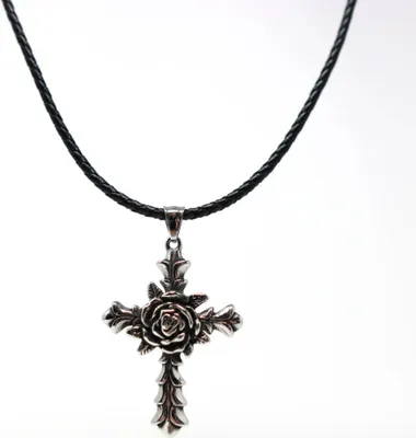 Produktbild von Lederkette Edelstahl 316 ROSEN KREUZ 60 cm Lederkette
