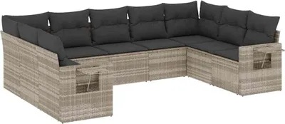 Produktbild von vidaXL 9-tlg. Garten-Sofagarnitur mit Kissen Hellgrau Poly Rattan