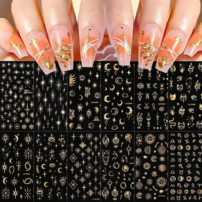 Obrázek produktu pro Samolepky na nehty 3D, zlaté hvězdy, 12 archů, pro nail art