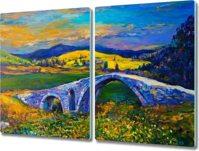 Produktbild von Coloray Küchenbrett Kochplattenabdeckung Hackbrett Schneidebrett Herdabdeckplatte 2x40x52 cm - Landschaft Brücke