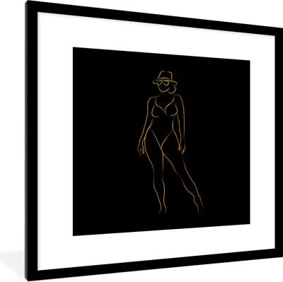 Produktbild von MuchoWow® Gerahmtes Poster Sonnenbrille - Schwarz - Gold - Linienkunst 40x40 cm - Poster mit Schwarzem Bilderrahmen Wandposter Rahmen Foto Bilder - Poster - Plakat im Rahmen