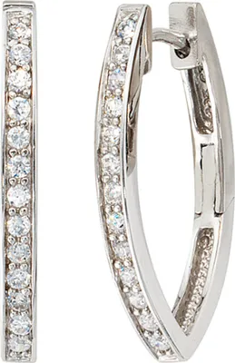 Produktbild von Creolen Creole Zirkonia weiß 925 Silber oval Klappmechanik Ohrschmuck Damen