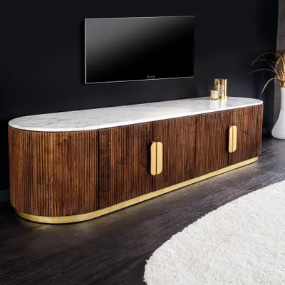 Produktbild von riess-ambiente Design TV-Board GATSBY 170cm braun gold Mangoholz weiße Marmorplatte Lowboard