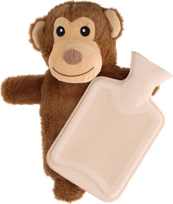 Image de ZEN, porte bouillotte amovible en peluche singe 750ml, marron