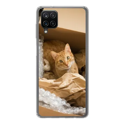 Produktbild von MuchoWow® Handyhülle Schutzhülle Hülle für Samsung Galaxy A12 Katze - Box - Rot Silikon Softcase Handy Hülle - Bild
