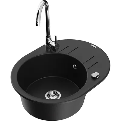 Obrázek produktu pro Mexen Kevin 1-miskový granitový dřez s odkapávačem a kuchyňskou baterií Telma, Černá - 6517-77-670200-00
