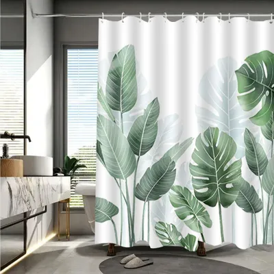 Produktbild von Duschvorhang Polyester Tropisch Blatt-Muster 120x180cm mit 8 Ringen