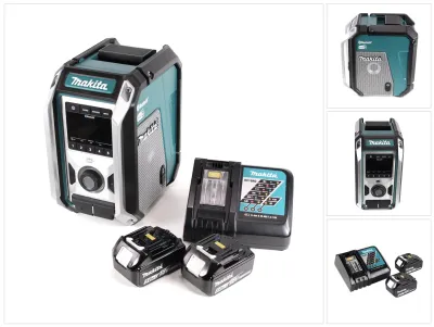 Zdjęcie produktu dla Makita DMR 115 RT – radiotelefon budowlany z akumulatorem 12 V – 18 V, Bluetooth, DAB+, IP65 + 2 akumulatory 5,0 Ah + ładowarka