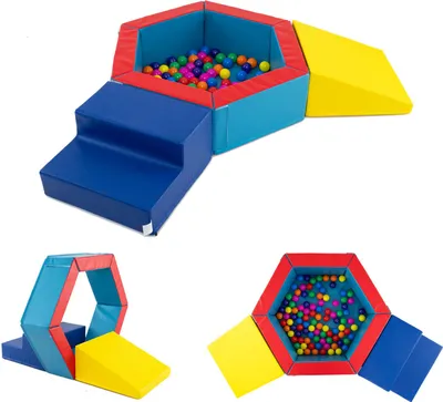 Produktbild von GOPLUS 3 TLG Schaumstoff Bausteine mit Bällebad, Schaumstoffbausteine mit 100 Bunte Bälle
