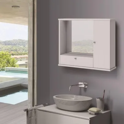 Immagine prodotto di Mobile Bagno Pensile Bianco con Specchio e Ante 73x14x61H