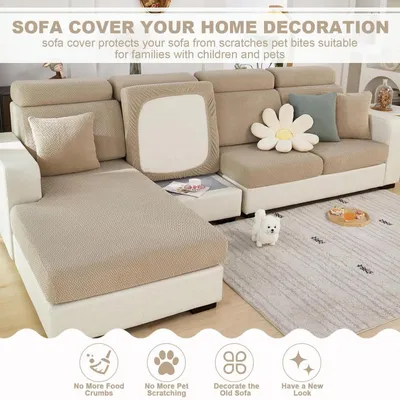 Produktbild von Sofabezug Stretch Universal Khaki L-Form Chaiselongue Möbelschutz