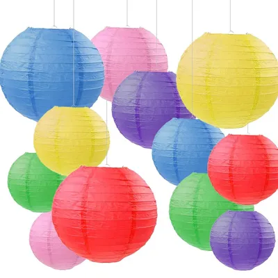 Imagen del producto de Omgoods - Juego de 12 farolillos de papel multicolores para fiestas y eventos