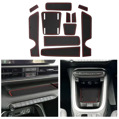 Image de Compatible avec la Jeep Avenger 2023, 2024 et 2025 (modèles Avenger EV et Hybrid) : tapis en caoutchouc pour la console centrale, tapis antidérapants pour les porte-gobelets, accessoires en caoutchouc pour les accoudoirs de l'Avenger 2023 (rouge)