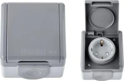 Produktbild von Aufputz AP Schuko Steckdose Feuchtraum Garten IP55 grau serie Aqua