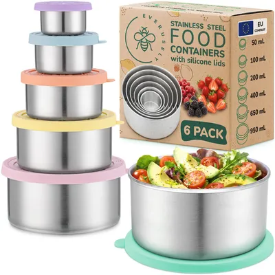 Immagine prodotto di Contenitori in acciaio inossidabile con coperchi - Set da 6, a prova di perdite