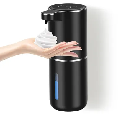 Produktbild von Automatischer Seifenspender, berührungsloser Schaumseifenspender mit Sensor, 380 ml, USB-aufladbar, wasserdicht (IPX5), wandmontierter elektrischer Seifenspender, schwarz, für Bad und Küche