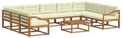 Produktbild von vidaXL Outdoor-Sofagarnitur mit Kissen 10 pcs Natur und Creme