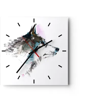 Produktbild von Wanduhr - Quadrat - Glasuhr - Hund Illustration Fantasie - 30x30cm - Schleichendes Uhrwerk - Lautlos - zum Aufhängen bereit - Dekoration Modern - Wanddekoration aus Glas - C3AC30x30-3100