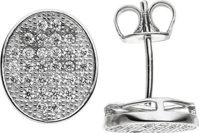 Produktbild von Ohrstecker Ohrringe Ohrschmuck mit weißen Zirkonia oval 925 Silber rhodiniert